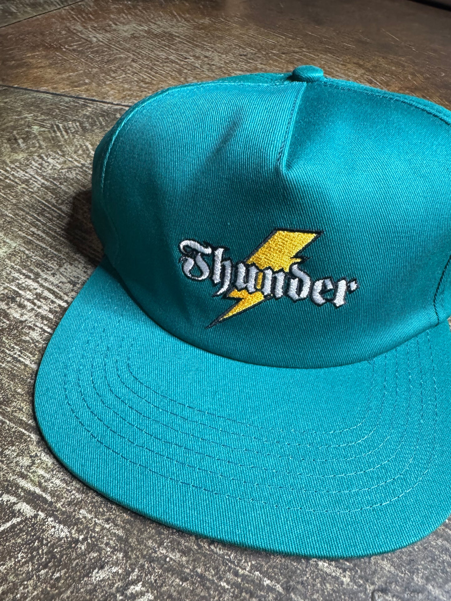 Thunder Bolt Script Teal SnapBack Hat