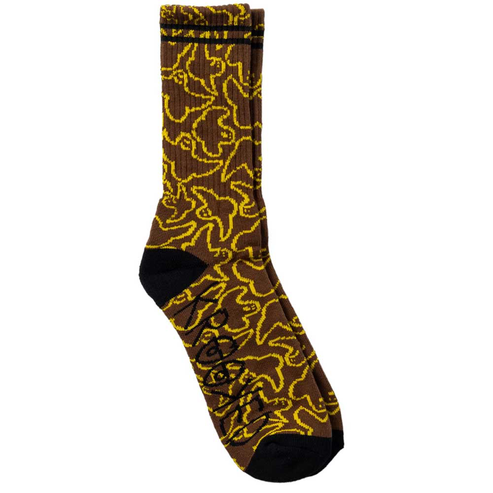 Krooked Multi Birds Crew Socks -Brown/ Yellow/ Black