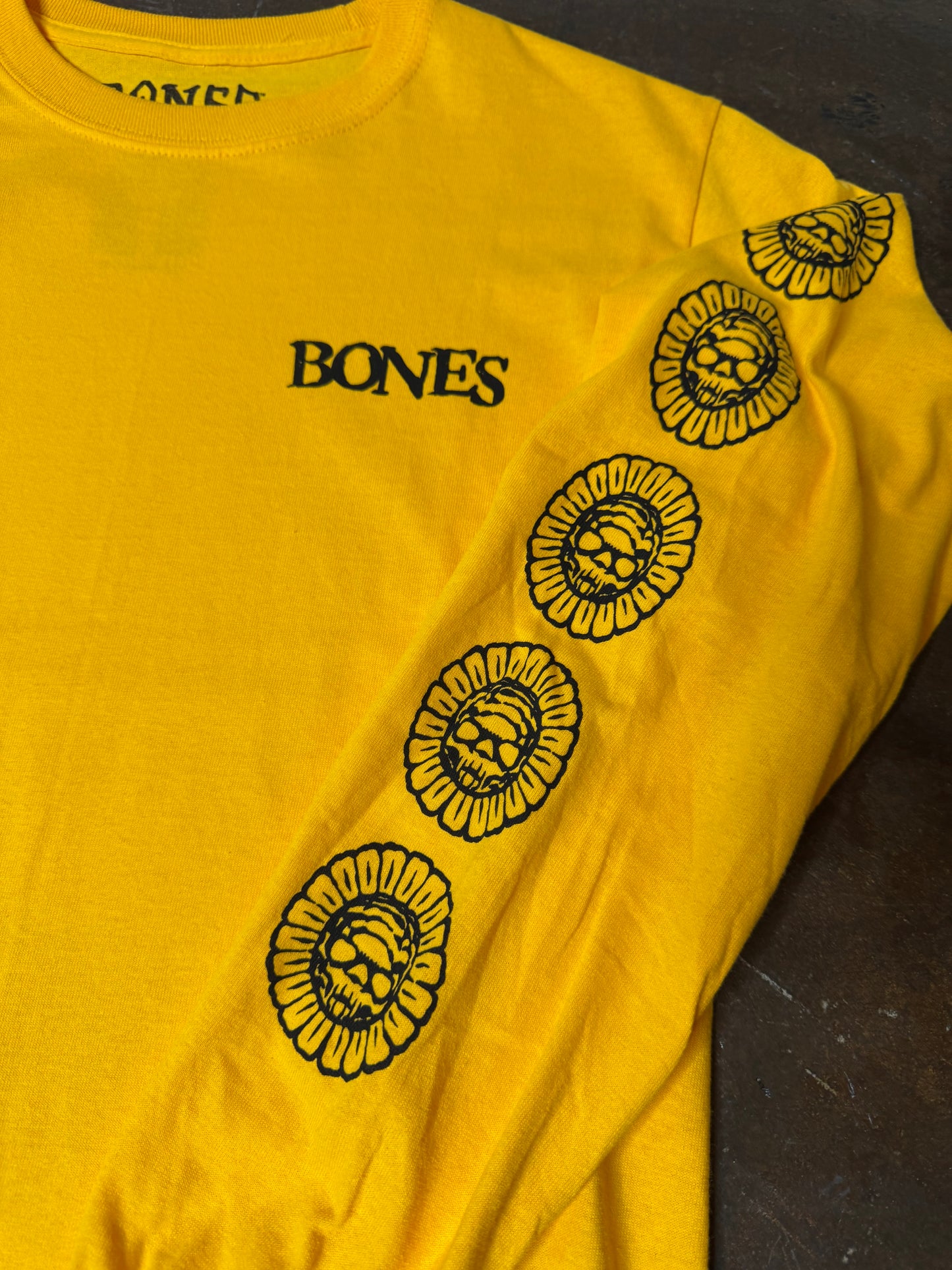 Pushing Up Daisies Yellow Longsleeve Small Tee - Bones Wheels